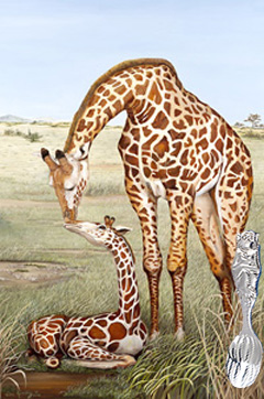 Mother's Touch giraffes with Silver Monkey Spoon