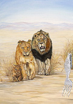 On the Move-Lion Family with Baby Fish Fork