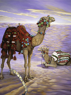 Contented? Camels, fine art print, with Gold Bracelet with CZ Chevrons