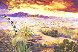 Desert Spectacular landscape, art print on canvas, with gold vermeil set with faux sapphires and pave CZs Bracelet