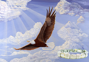 In God We Trust-Bald Eagle with Rhodium Woven Mesh with channel set Cubic Zirconia Bracelet