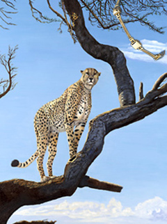 OOn Guard-Cheetah, fine art print on canvas, with Gold