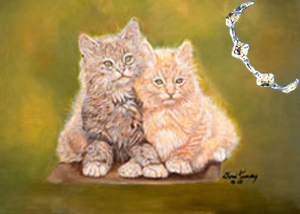 Double Trouble-Kiitten, fine art print, with Bracelet of Rhodium, Gold and Manmade Amethysts