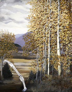 Aspens-Landscape, fine art print on canvas, with Rhodium double cord links separated by rectangles of cubic zirconia bracelet