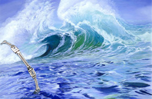 Surfer's Dream-Seascape, giclee Print on canvas, with Rhodium double cord links separated by rectangles of cubic zirconia bracelet