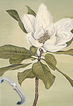 Magnolia, fine art print on canvas, with hodium Cuff Bracelet