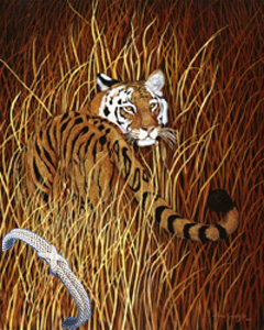 backward Glance-Tiger, fine art print on canvas wth bracelet