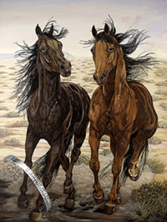 Running Wild-Mustangs, fine Art Print, with Rhodium Bangle Bracelet