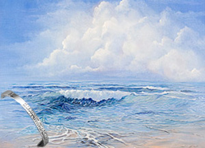 Tanquility Seascape, art print on canvas, with Rhodium and CZ Bracelet