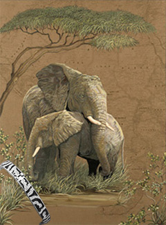 Mother Africa-Elephants, Fine Art Print, with Bracelet with CZsand freeform Black Enamel