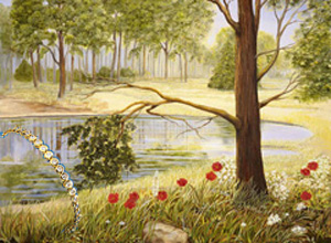 Spring Flowers Landscape, fine art print, with CZ and Gold Tennis Bracelet
