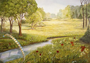 Spring  Flowers Landscape, fine Art Print, withGold and CZ tennis Bracelet