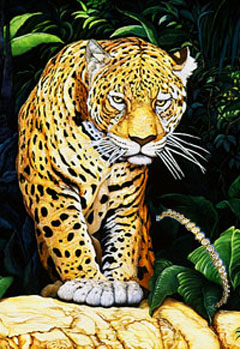 Don't Move-Jaguar, fine art print, with round CZ and Gold Tennis Bracelet