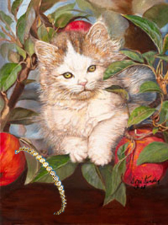 Kitten Up a Tree, fine art print with Round Cz