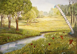 Spring Flowers landscape art print with square CZ tennis Bracelet