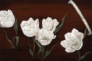 Tulips on Burgundy Black fine art print with Square CZs tennis Bracelet