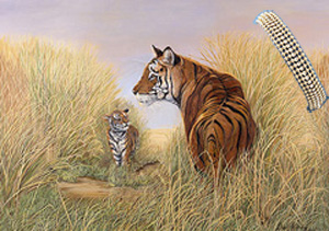 Playtime, Dad-Tigers, Art Print, with 5 Strand Gold Bad Bracelet