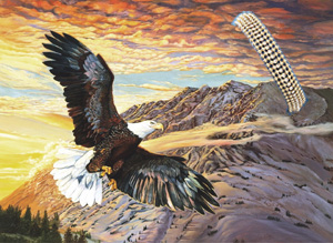Sunset Cruise-Eagle, fine art print on canvas, with Bracelet of 5 strand 18k gold vermeil  beads with center strand of swarovski crystals