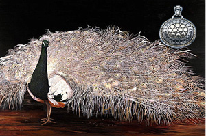 Bronze Lace-Peacock, fine artprint on canvas, with Gold and Silver Italianate style Pendant