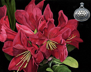 Red Rhododendrun, fine art Print, with Gold and Silver Pendant