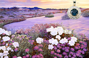 That Magic Hour-Landscape, giclee print on canvas, with  rose cut CZ Emerald Center surroundd by channel set CZs