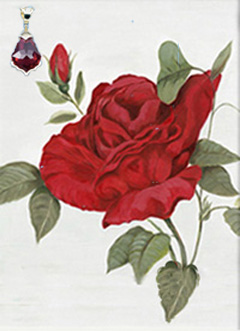 Red Rose II, fine art canvas print, with Gold Vermeil with large blood red Swarovski Crystal