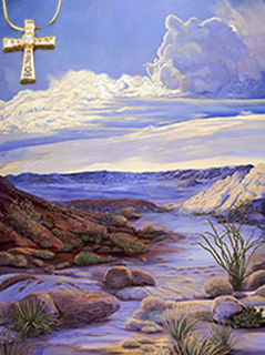 Day's Gory-Landscape Fine Art Print on Canvas with Gold Vermeil Cross-channel set CZs