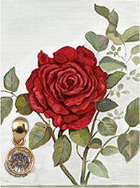 Red Rose-Flower Fine Art Print on Canvas with with gold vermeil caged multi karat Cubic Zirconium Pendannt