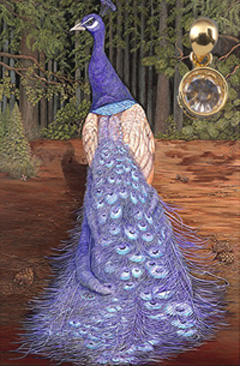 Purple Perfection-Peacock Fine Art Print on Canvas with with gold vermeil caged multi karat Cubic Zirconium Pendannt