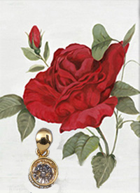 Red Rose II-Flower Fine Art Print on Canvas  with gold vermeil caged multi karat Cubic Zirconium Pendannt