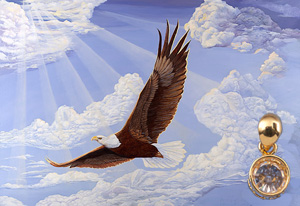 In God We Trust-Eagle Fine Art Print on Canvas with with gold vermeil caged multi karat Cubic Zirconium Pendannt