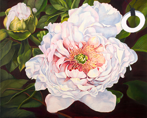 Peony-Flower Fine Art Print on Canvas with Sterling Silver pierced circle pendant