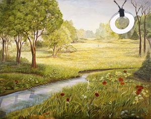 Spring Flowers-Landscape Fine Art Print on Canvas with Sterling Silver pierced circle pendant