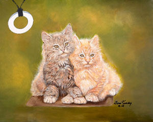 Double Trouble-Kittens Fine Art Print on Canvas with Sterling Silver pierced circle pendant