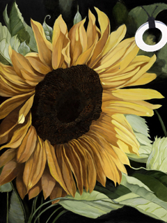 Sunflower-Flower Fine Art Print on Canvas with Sterling Silver pierced circle pendant