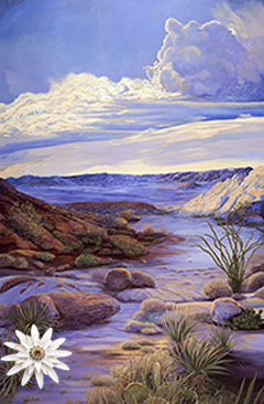 Day's Glory-Landscape Fine Art Print on Canvas with White Porcelain Enamel Chrysanthemum Pin/pendant